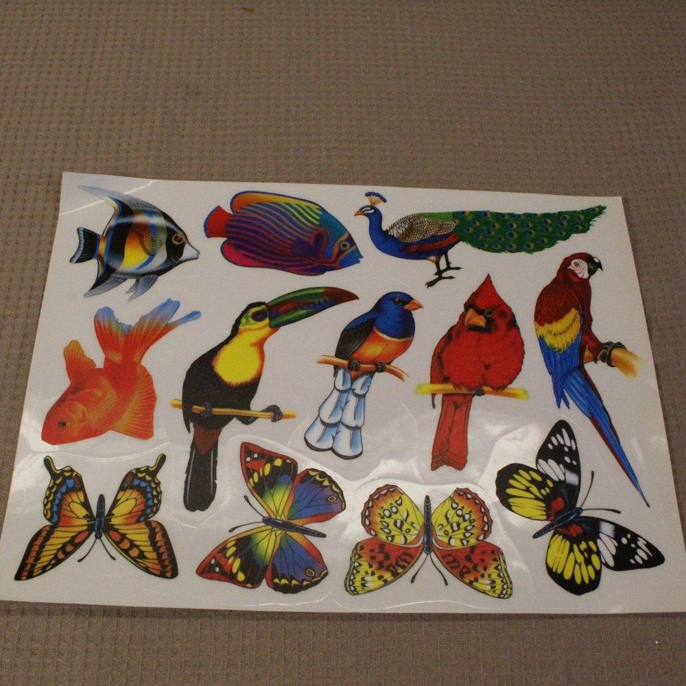 Tropical Bird Fish Butterfly Window Clings Sheet Multi Color Boho Nature Decor